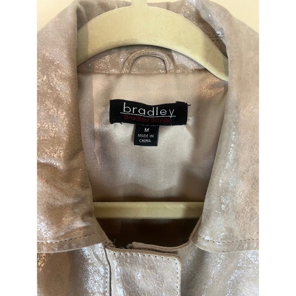 Bradley Bayou Women's Shimmering Beige Silver Studded Leather Jacket Size Medium - Picture 8 of 11